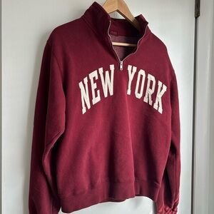 Brandy Melville/ John Galt Red New York Half-Zip Sweatshirt